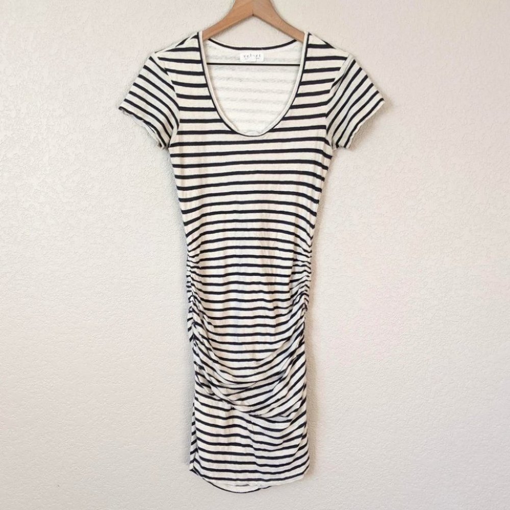 Velvet by Graham & Spencer Navy Striped Ruched Side Bodycon Dress S
